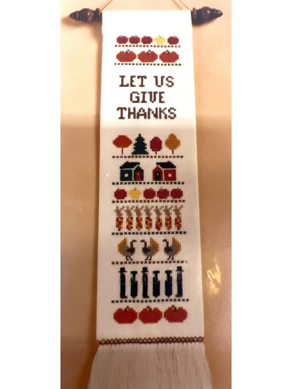 Thanksgiving Cross Stitch Banner Pattern "Let Us Give Thanks"